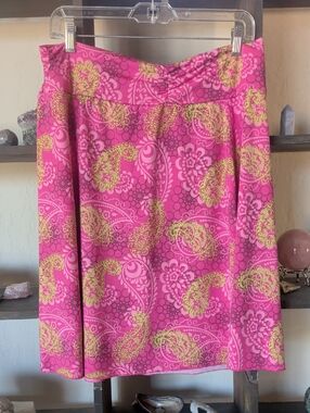 Tranquility By Colorado Clothing Paisley Pink And Neon Green Athletic Skirt